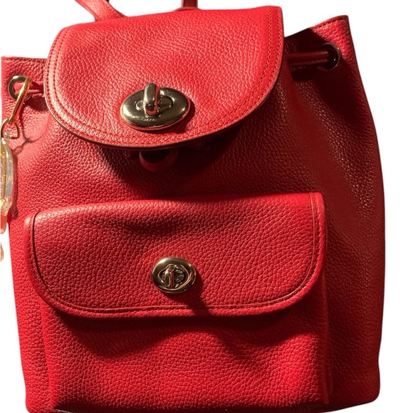 Coach red leather mini drawstring back pack - Picture 3 of 11